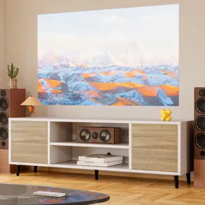 Modern TV Stand for 65 Inch TV, 58" Entertainment Center with Storage Cabinets, Media Console for Living Room & Apartment, Minimalist Retro TV Cabinet, Bright White