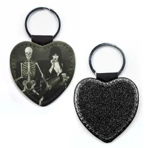Elvira Skeleton Black Glitter Heart Keychain