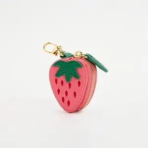 Mini Strawberry Charm Coin Purse Keychain - Hand Washable, Golden-Tone, Perfect Christmas Gift for Women, Sweet Style, Colorful Zirconia purse  keychain key chain holder