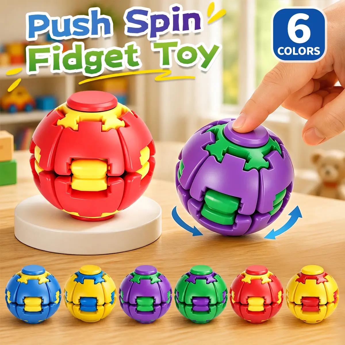 2pcs~6pcs Press-to-Spin 3D Printed Transforming Fidget Ball - Smooth Spinning Sensory Gyro, Stress & Anxiety Relief Desk Gadget, ADHD Focus Aid, Portable Handheld Toy for Kids & Adults