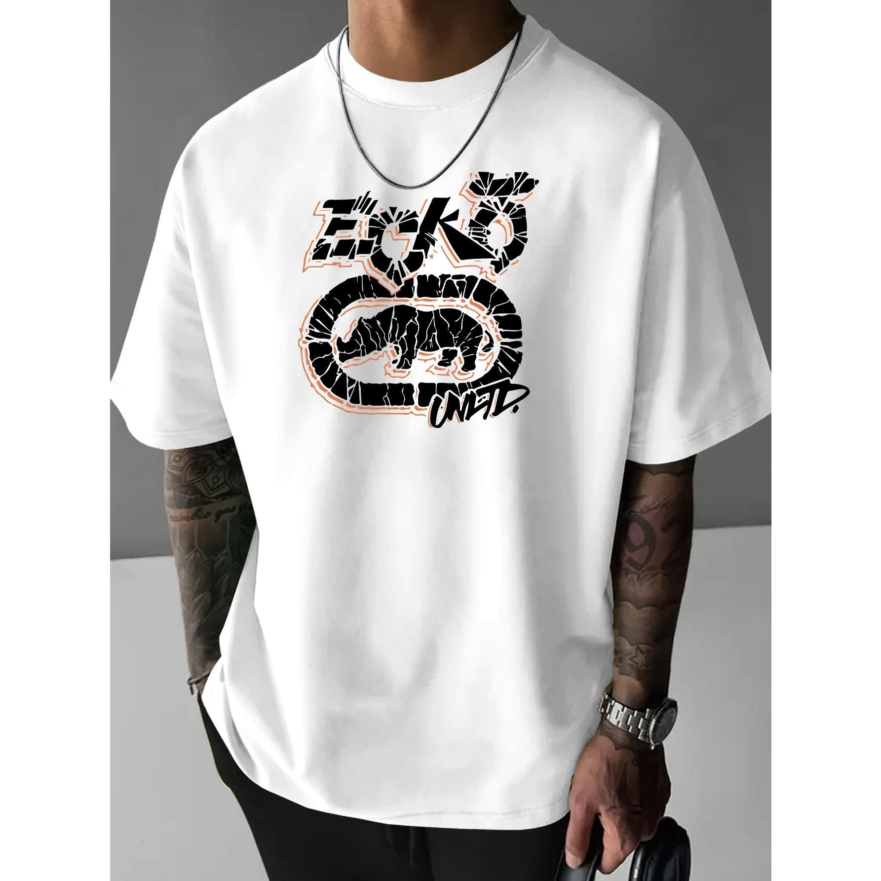 Ecko Unltd Classic Rhino Logo Men's Fashion Loose Fit Round Neck T-Shirt Casual Daily Short Sleeve Tee with Letter Pattern Print Versatile Ins Style Summer Essential Menswear Top Streetwear