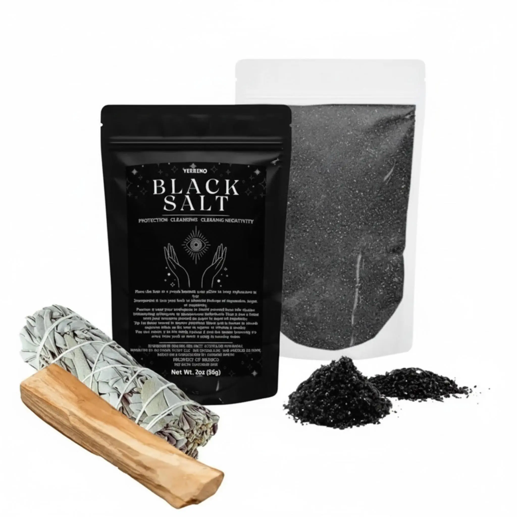 Palo Santo Black Salt 2oz with Holy Wood Ash 3 Pack for Daily Spiritual Cleansing & Harmony Ritual Kit - Purifying Blend for Sacred Space Protection