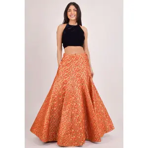 Orla Orange Brocade Lehenga Choli Set