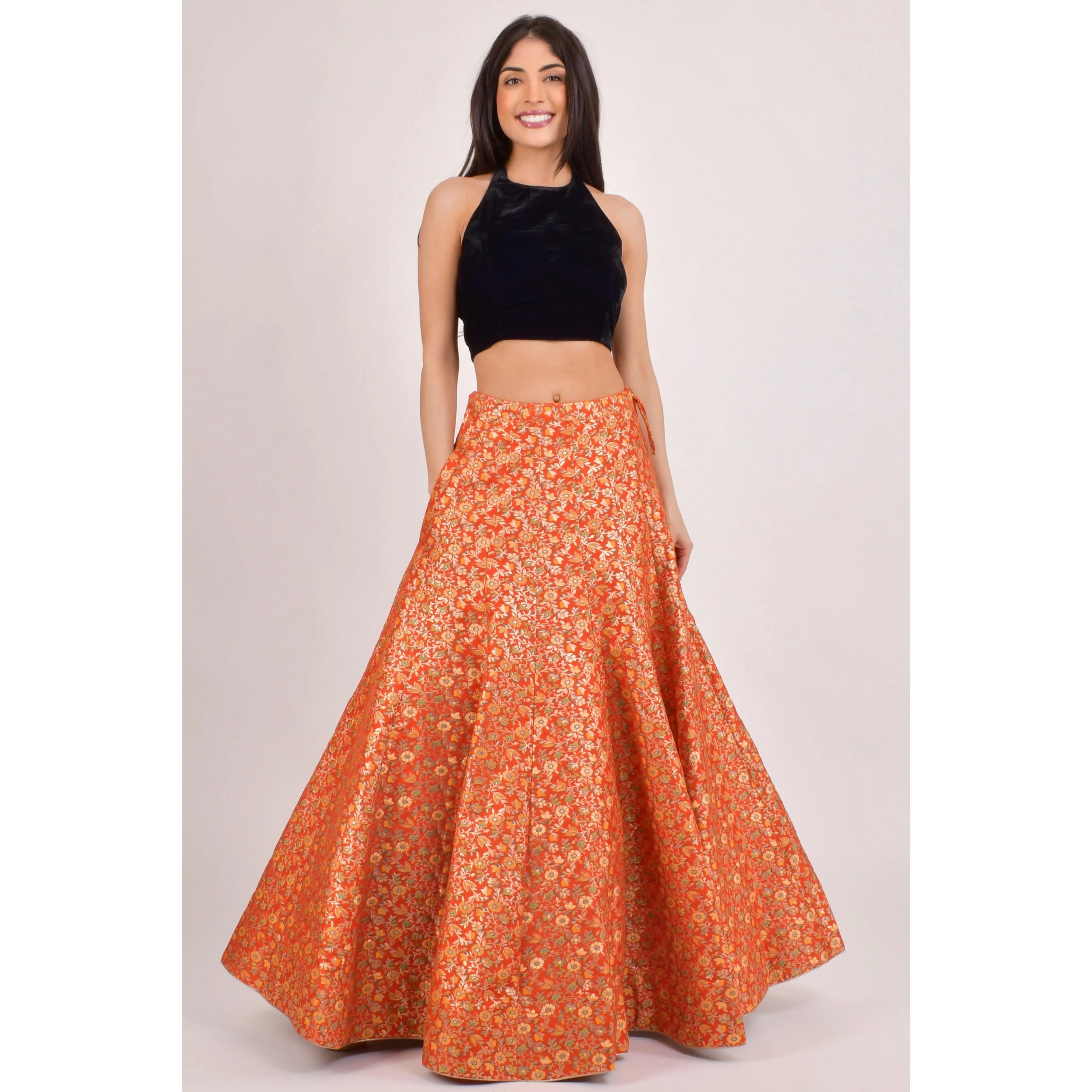 Orla Orange Brocade Lehenga Choli Set
