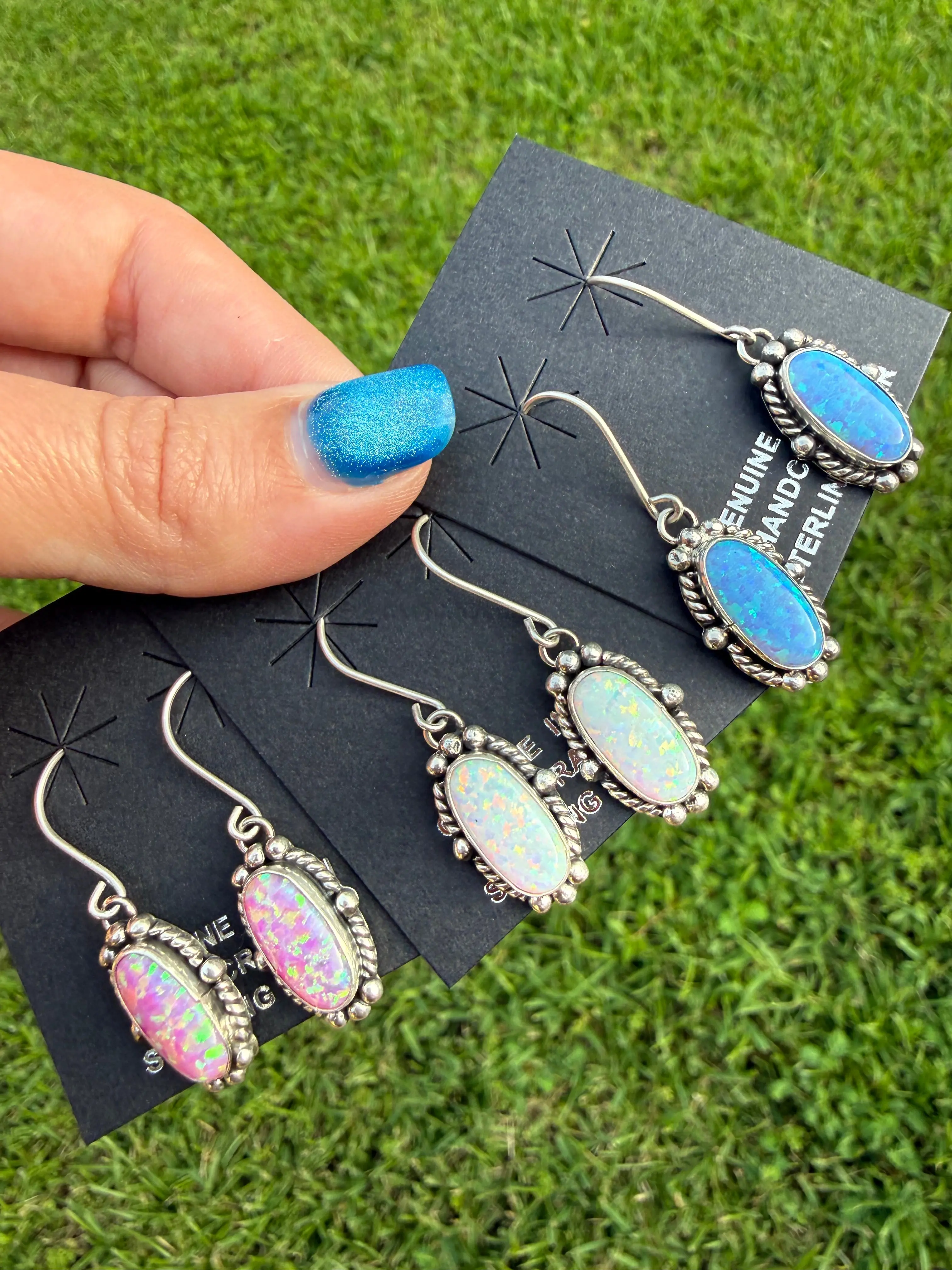 Navajo Balloon Opal Dangle Sterling Silver Earrings