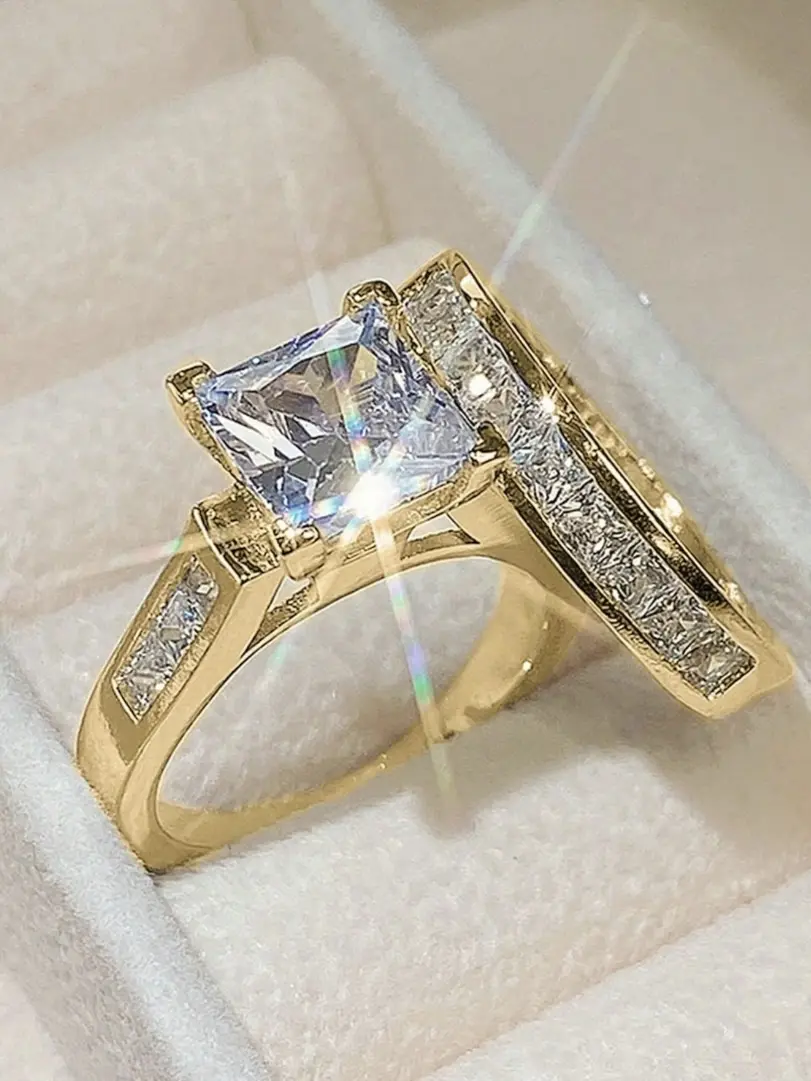 2PC/Set Fashion Cubic Zirconia Elegant Ring For Women Engagement Ring Set For Valentine's Day Gift Wedding Anniversary Party Jewelry