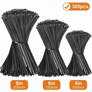 300 Pcs High-strength Universal Nylon Cable Ties, Multiple Commonly Used Sizes 8/6/4 Inches,Self-locking Cable Ties, Durable Material, Suitable for Indoor and Outdoor, Home, Office and Cable Management zip