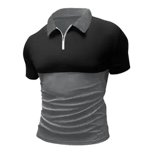 Everyday Essential Half-Zip Polo Shirt, Black & Grey Color Block, Slim Fit & Comfortable, Must-Have Staple For Men’s Casual & Active Lifestyle