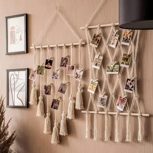 Handmade Knitted Photo Clip Storage Wall Hanging Blanket, Decorative Home Display Rack, Wall-Mounted Picture Holder