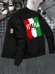 Men's Italian Flag Print Fitted Jacket, Geometric Design, Zipper Closure, Casual & Business Wear, Winter Outerwear