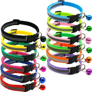 12 Colors Reflective Safety Cat Collar with Bells Adjustable Puppy Neck Ring Necklace Newborn Dog ID Collars