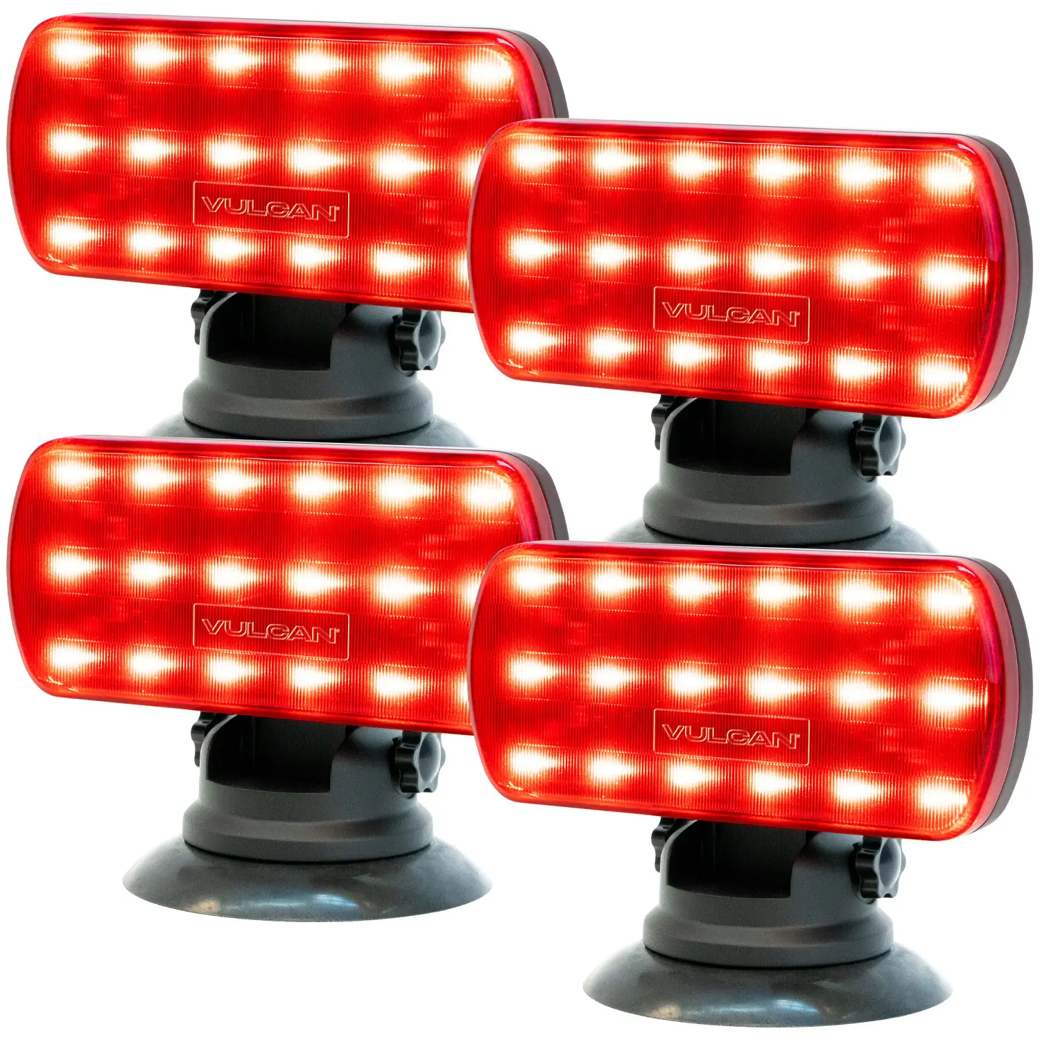 VULCAN High Intensity Magnetic LED Lighting Flashers - Red, 4-Pack, 4 AA Battery-Operated, with Adjustable Magnetic Base for Automotive Emergency Use