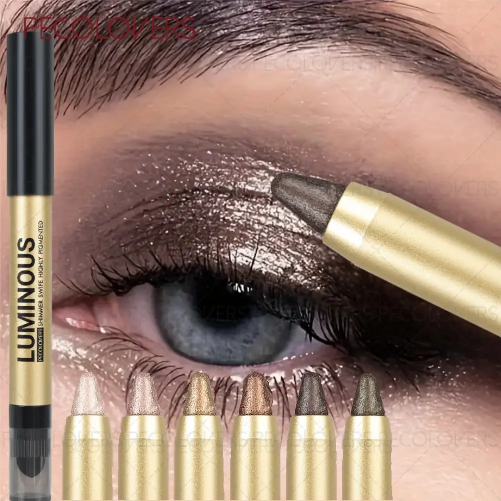 6pcs/set 2-in-1 Glitter Shimmer Eyeshadow Stick with Brush,  Glitter Pencil Crayon, Creamy Texture, Long Lasting, Ideal for Christmas Gift, Eye Shadow Makeup