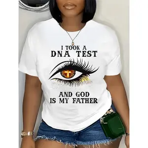 Cotton plus size eye letter print t shirt casual short sleeve top for spring summer womens plus size clothing white -1 t shirt