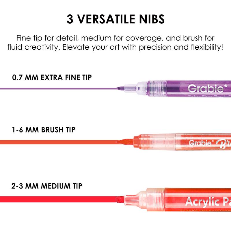 [Flash Sale] Grabie Acrylic Markers Paint Pens Set (Drawing Pad Included), for Rock Painting, Ceramic, Canvas, Plastic, Glass artmarkers acrylic paintmarkers, coloring, artist, creative, durable, glossy, easily, waterproof, gift for valentines's day