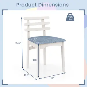 COSTWAY - Fabric Kitchen Side Chairs with Rubber Wood Frame and Padded Seat-White