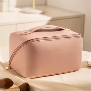 Large Portable Makeup Bag for Women and Girls, Open Design with Compartments and Zip Pockets, Ideal Travel Makeup Organizer, Perfect Gift, Cosmetic Bag