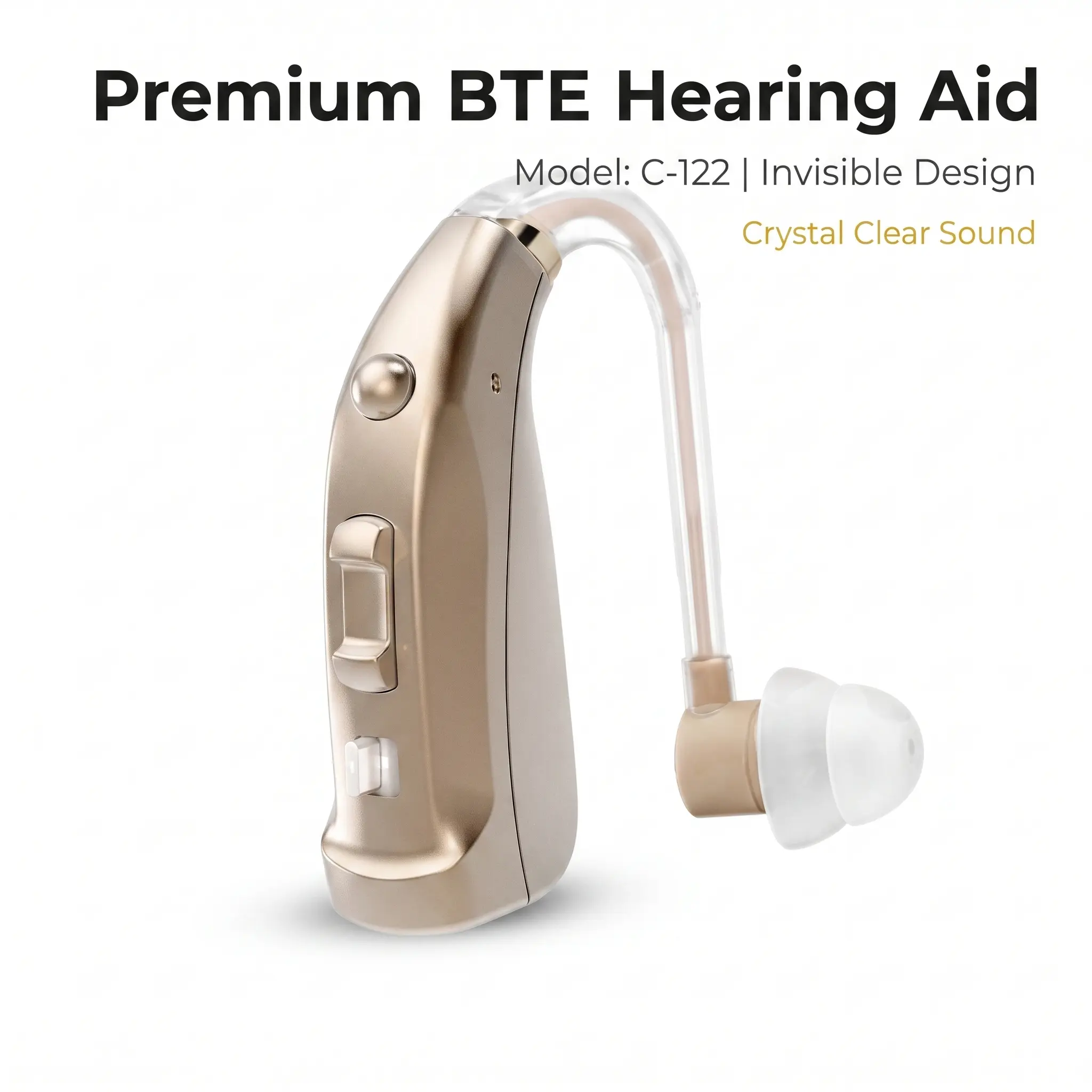 Coniler C-122 Rechargeable BTE Hearing Aids, 5.9g Ultra Light Behind-The-Ear Hearing Aid, Up to 20H Working Time, OTC Hearing Devices for Mild Moderate Hearing Loss