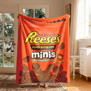 Reese's Peanut Butter Cup Flannel Throw Blanket, Large Size, Soft Lightweight Warm, Perfect for Bed Sofa Office Camping Travel Christmas Gift