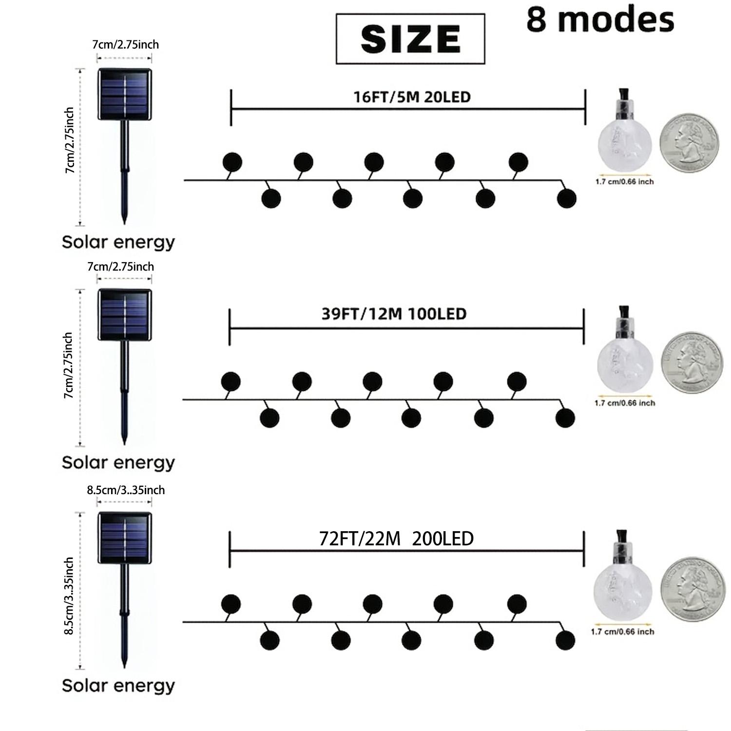 100/200 Leds Solar String Lights Outdoor Waterproof, Solar Powered Globe Patio Lights with 8 Lighting Modes for Garden Yard Porch Wedding Party Decor RV(Multicolor）