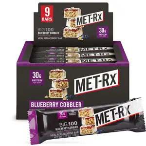 MET-Rx Big 100 Blueberry Cobbler Protein Bars | 30g Protein | 9 Bars | Meal Replacement | METAMYOSYN Blend MET-Rx Big 100 Blueberry Cobbler Protein Bars | 30g Protein | 9 Bars | Meal Replacement | METAMYOSYN Blend