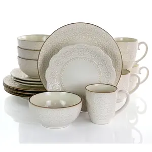 Elama Contessa 16-Piece Scalloped Stoneware Dinnerware