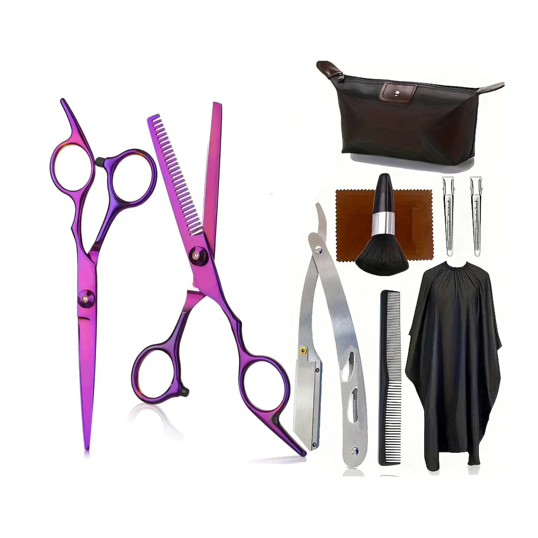 8/9/10PCS Hair Scissors Set, Barber Hair Cutting Thinning Shears, Hairdressing Scissors With Comb And Razor, 6" JP Stainless Barber Shop, Salon Haircut Set, Hair Cutting Accessories, Haircutting Kit, Hairdressing Tool Set, Barber Equipment