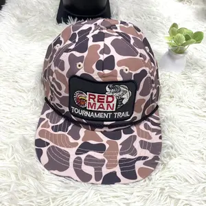 Tournament Trail Patch Camo Snapback Hat, Brown Gray Rope Trucker Cap, Retro Outdoor Flat Brim Style, Casual Gift, Everyday Outdoor Wear Cap
