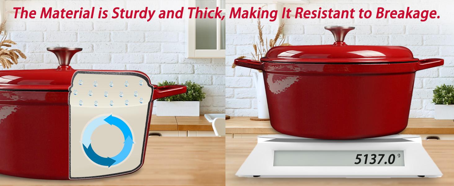 4.75QT Large Capacity Enameled Cast Iron Dutch Oven with Lid, Red Nonstick Pot, Suitable for Baking, Frying, and Stewing, Oven Safe up to 500°F