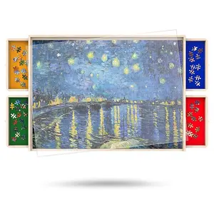 Rotatable 360-Degree Wheels Puzzle Board with Drawers and Cover 1000 Pieces Lightweight Portable Wooden Puzzle Table for Adults Kids Size 30" x 22"