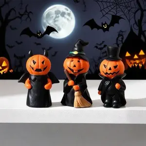 Halloween Pumpkin Figurines Indoor Decorations - 3 Durable & Cute Resin Halloween Tabletop Ornaments, Perfect for Indoor&Outdoor Halloween Decor