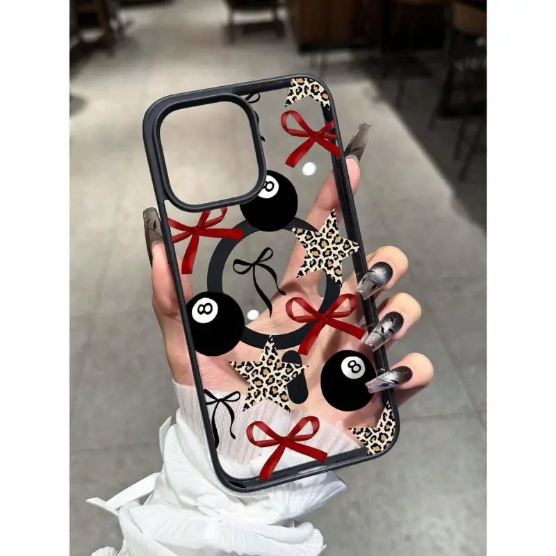 Magnetic Ring Protective Cover for iPhone 17,16,15,14,13,12,11,X,XS,XS Max,Mini - Black with Billiard,Leopard Print,Star Patterns - Waterproof Build,Shockproof,Anti-Fall,Scratch-Resistant Smartphone Accessories,Ideal Birthday Gift