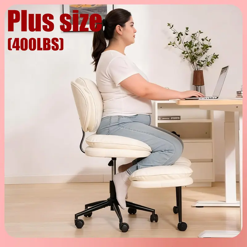 【Plus Size】HOMRELEXA Plus Size Oversized Ergonomic Criss Cross Kneeling Office Chair - Adjustable Height, PU Leather & Corduroy, Back Support, Sturdy Steel Base, Assembly Required, Stain-Resist PU, for Computer Desk, Meditation