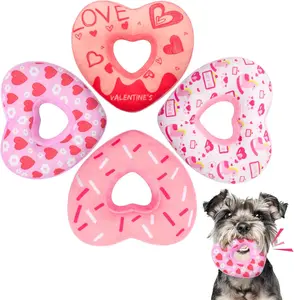 4 Pack Valenine's Day Dog Toys, Heart Shaped Donut Dog Squeaky Toys, Valentine's Day Dog Plush Gifts for Small and Medium Dogs
