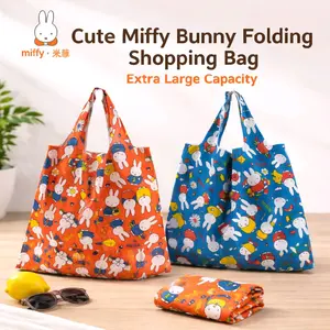 Kawaii Miffyi Bunny Folding Eco Friendly Shopping Bag | Extra Large Capacity Waterproof Nylon Durable Tote Bag Travel Grocery Storage Bag