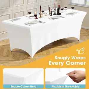 4 Pack Spandex Stretch Tablecloth Set White Pink Yellow, Elastic Fitted Table Cover S M L Sizes, Wrinkle Resistant Washable Tablecloth Protector for Parties Weddings Events Banquets Dining Tables Indoor Outdoor Use