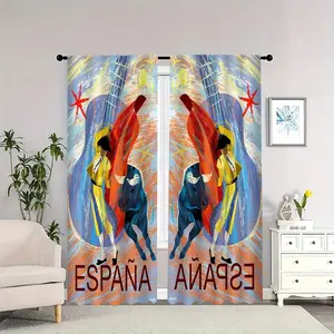 Spanish-themed illustrations of bullfighters and bulls; double-sided blackout curtains, suitable for living rooms, bedrooms, and apartments; perfect for decorating in the new year.