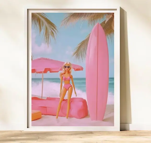 [25% OFF] [UNFRAMED]    Barbie Pink Vintage Summer Rolled Poster, Beach Theme Wall Art Decor, Retro Aesthetic Gift, Poster Print for Bedroom and Living Room, Barbie