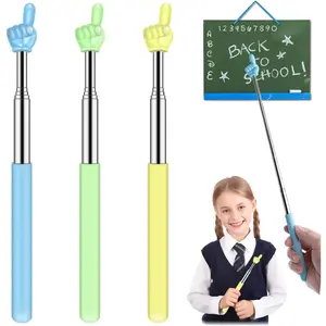 Retractable Teacher Pointer for Classroom Kids Reading, Extendable Finger Pointer Stick for School, Collapsible Finger Pointing Stick, Long Telescoping Hand Pointer-3 Pack: Blue, Green, Yellow