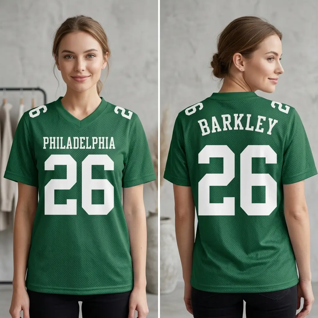 Barkley Philadelphia Mesh Football Jersey, Classic Dark Green Mesh Breathable #26, Perfect Gift for Football Fan