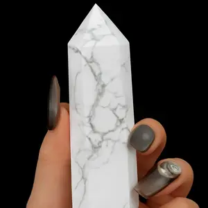 White Howlite Crystal Tower – Natural Polished Hexagonal Point for Calming Energy, Mindfulness & Home Décor – Spiritual Healing Gemstone for Anxiety Relief & Meditation