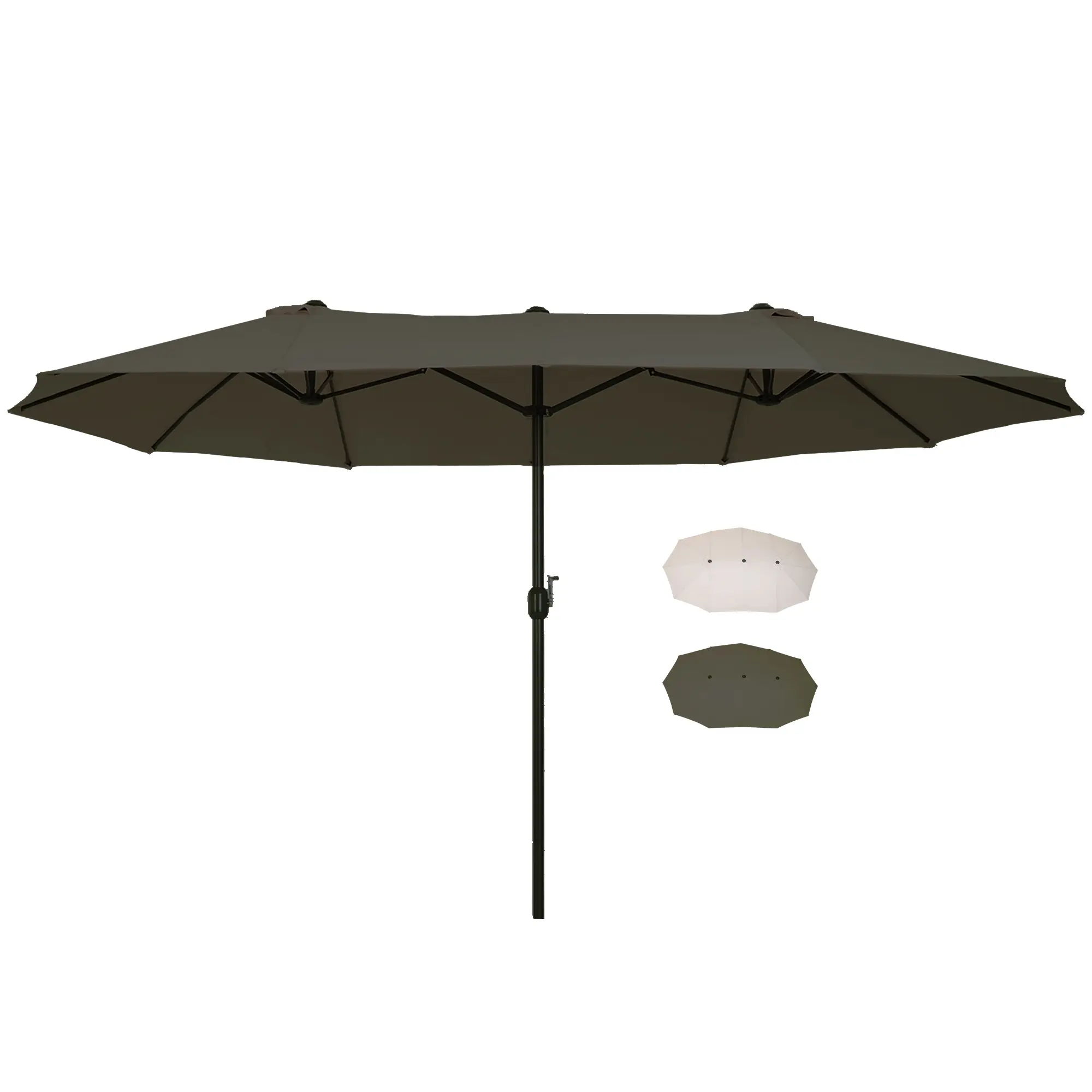 Outsunny 15 ft Adjustable Double-Sided Large Area Patio Umbrella - Patio Parasol with UV Protection, Outdoor Fabric Canopy, Retractable Design, Automatic Crank Handle, Air Vents for Backyard, Deck, Patio Canopy, Cover