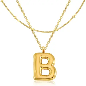 Bubble Letter Necklace Gold Women -  Initial Necklaces for women, Dainty Letter Gold Necklace, Layered Gold Necklaces, Trendy Initial Necklaces Jewelry