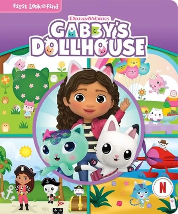 DreamWorks Gabby's Dollhouse: First Look and Find Board Book - Pi Kids, English Interactive Fun Book for Caregivers and Children, Builds Early Learning Skills, Encourages Focus