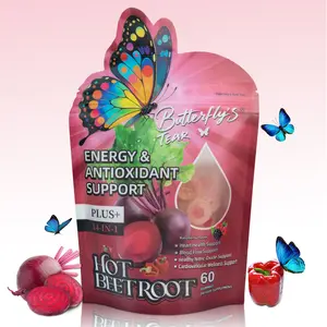 Butterfly's Tear Hot Beetroot Gummies - 14-in-1 Supplement, Raspberry Flavor, 60 Gummies, Supports Blood Flow, Nitric Oxide, Energy Boost, Sugar-Free, Gluten-Free, Non-GMO