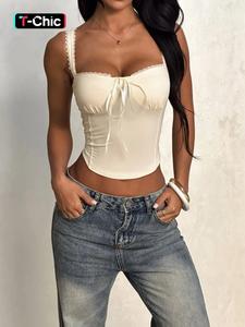 wowdark women autumn tie-up lace trim camisole top, minimalist womenswear