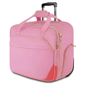 Rolling Briefcase for Women, Large Rolling Laptop Bag with Wheels Fits 17 Inch Notebook Gifts for Office Women, Water Resistant Teacher Work Computer Travel Carry on Nurse Bags on Wheel, Pink