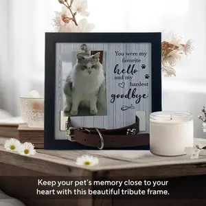 Pet Memorial Frame with Collar Holder ， Dog & Cat Loss Remembrance Gift  ， Sympathy Keepsake Frame for Pet Lovers，Wooden photo frame, living room and bedroom home decoration
