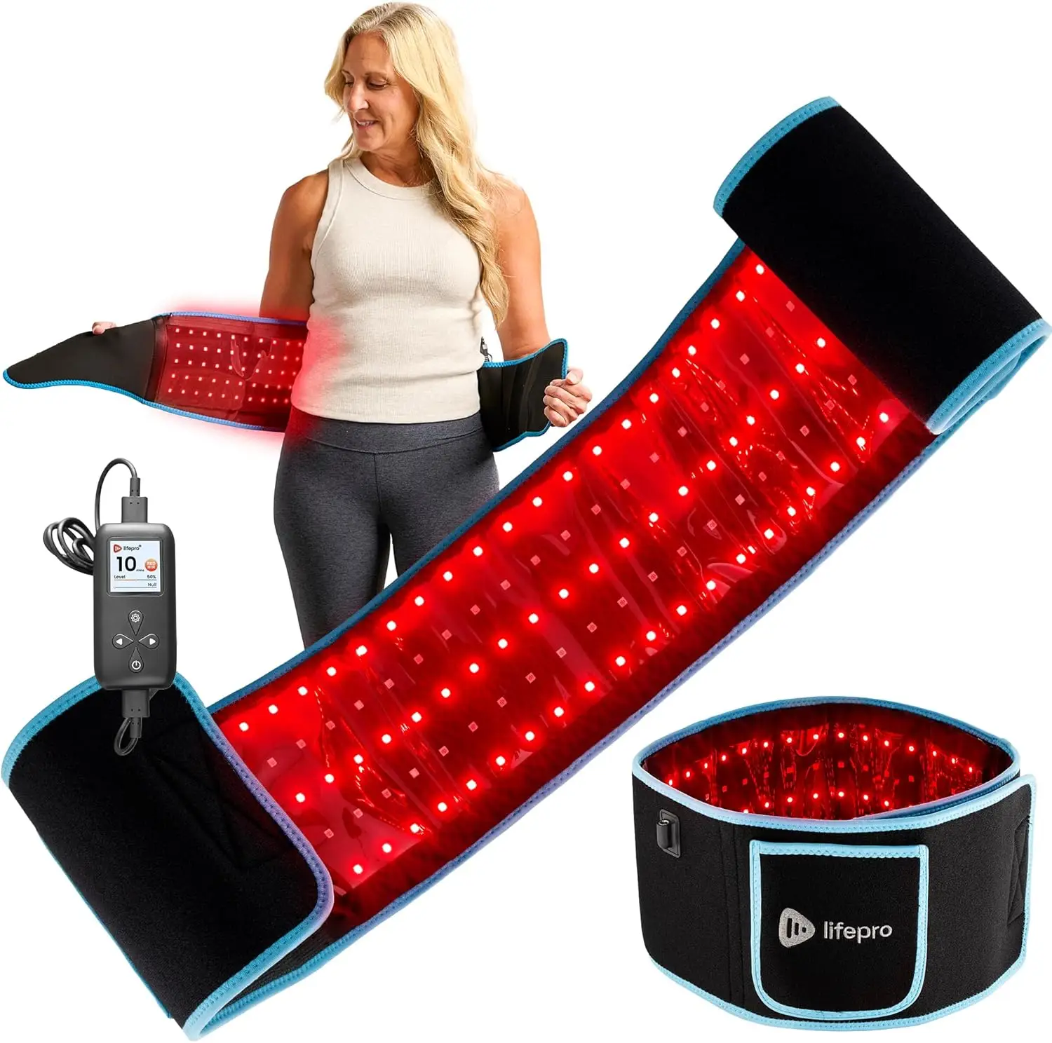 LifePro AllevaRed Light Therapy Belt - Lifetime Warranty - 660nm Red + 850nm NIR - 105 Triple LED - Skin & Muscle Support - Portable Wraparound - Remo