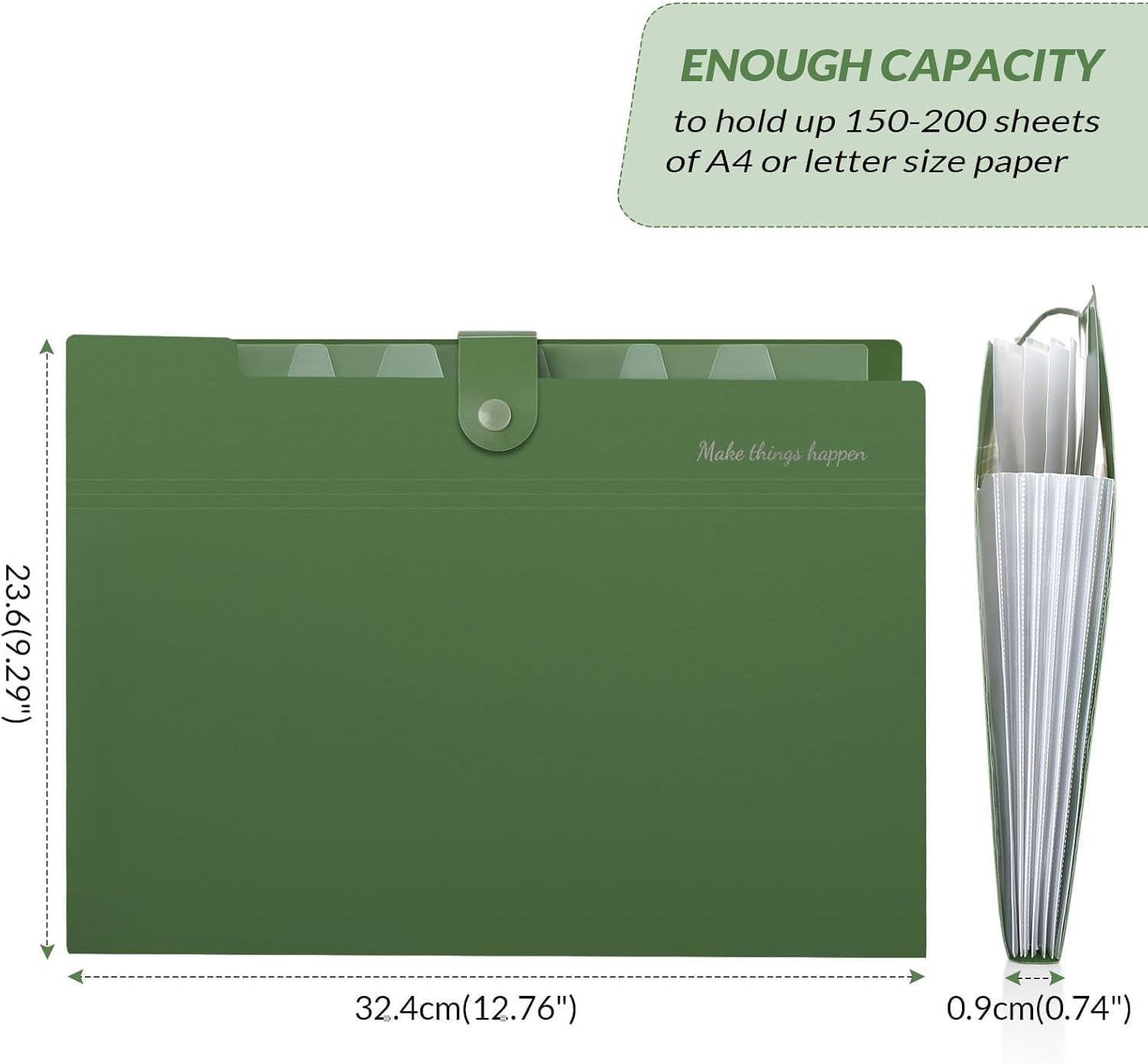 Expanding File Folders with 8 Pockets, Accordion File Organizer with Labels, Portable Paper Bill Receipt Organizer, Letter Size, Home School Office Supplies, Olive Green
